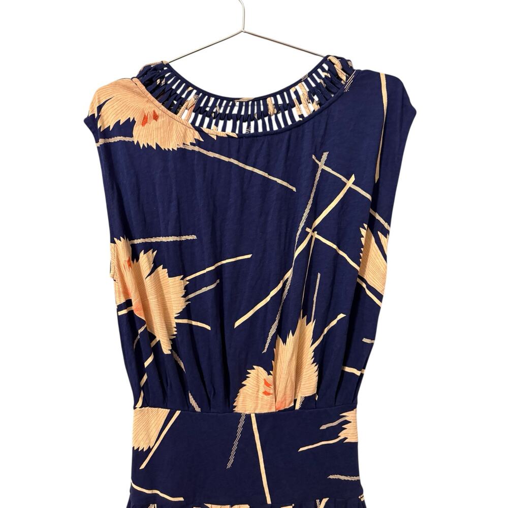 Anthropologie Leifnotes Navy and Peach Floral Print Modal Blend Day Dress S - Picture 5 of 7